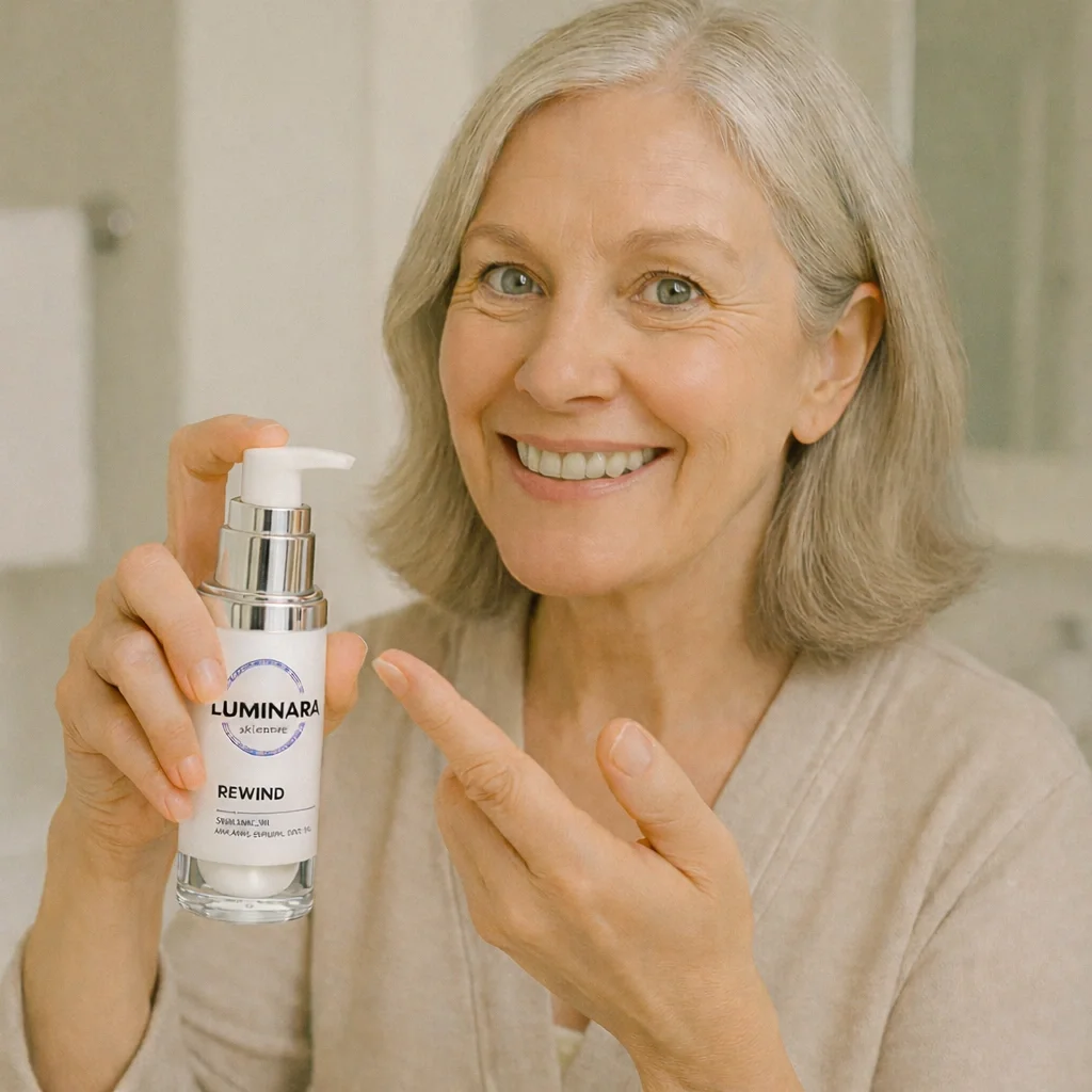 Luminara Rewind anti-aging serum bottle – premium Syn-Ake peptide formula for youthful skin